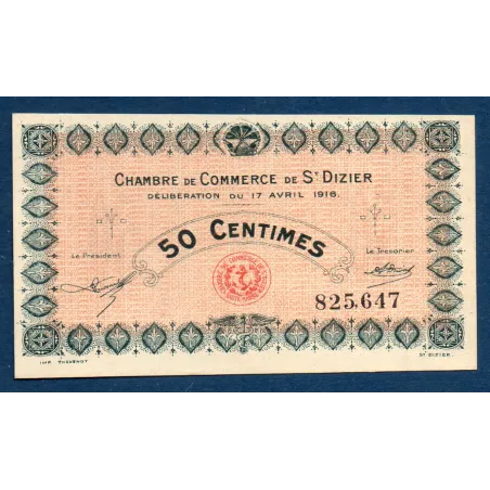 Saint Dizier 50 centimes, Neuf, 17.4.1916 Pirot 113.11 Billet de la chambre de commerce