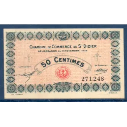 Saint Dizier 50 centimes, Neuf, 11.11.1915 Pirot 113.1 Billet de la chambre de commerce