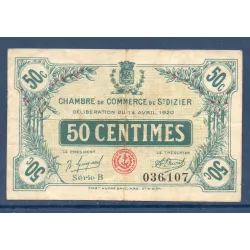 Saint Dizier 50 centimes, TB, 14.4.1920 Pirot 113.17 Billet de la chambre de commerce