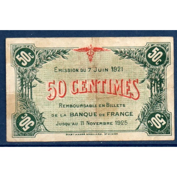 Saint Dizier 50 centimes, TB, 7.6.1921 Pirot 113.21 Billet de la chambre de commerce