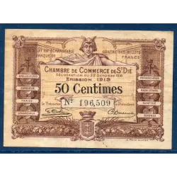 Saint Dié 50 centimes, TB, 22.10.1918 Pirot 112.12 Billet de la chambre de commerce