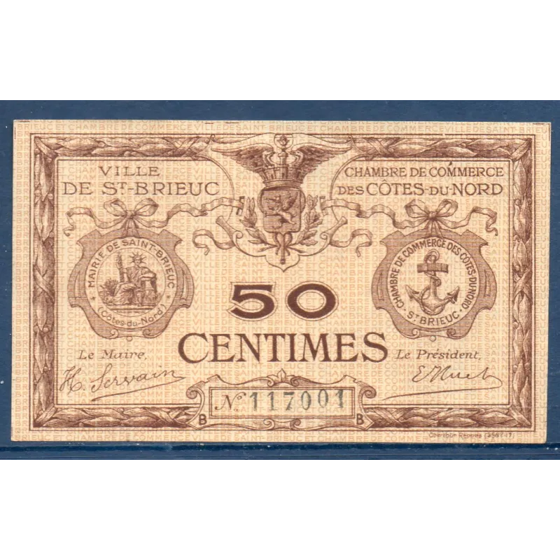 Saint Brieuc 50 centimes, Spl, ND Pirot 111.11 Billet de la chambre de commerce Saint Brieuc 50 centimes, Spl, ND Pirot 111.11 Billet de la chambre de commerce
