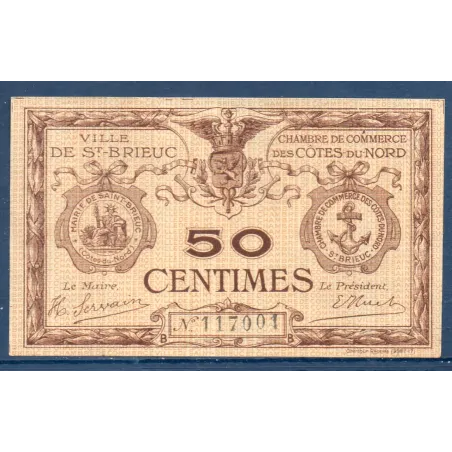 Saint Brieuc 50 centimes, Spl, ND Pirot 111.11 Billet de la chambre de commerce