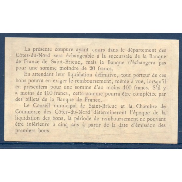 Saint Brieuc 50 centimes, Spl, ND Pirot 111.11 Billet de la chambre de commerce