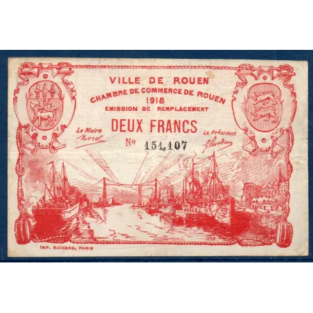 Rouen 2 francs, TB, 1918 Pirot 110.41 Billet de la chambre de commerce