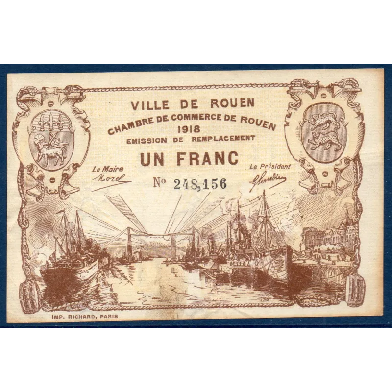 Rouen 1franc, TB, 1918 Pirot 110.39 Billet de la chambre de commerce Rouen 1franc, TB, 1918 Pirot 110.39 Billet de la chambre de commerce