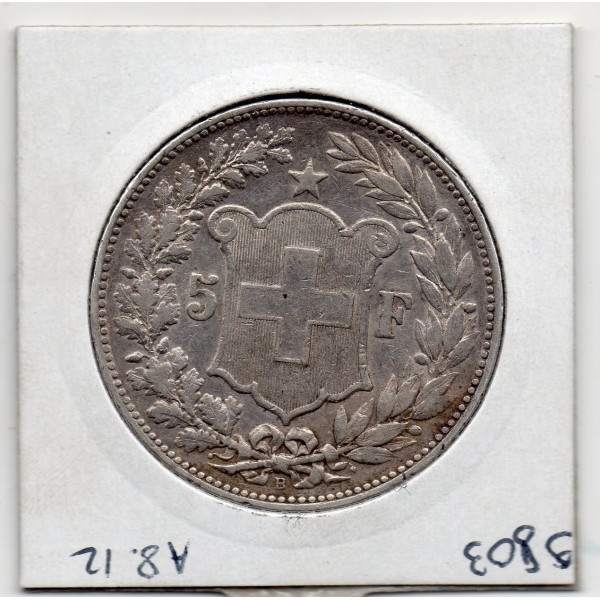 Suisse 5 francs 1892 B TTB+, KM.34 pièce de monnaie