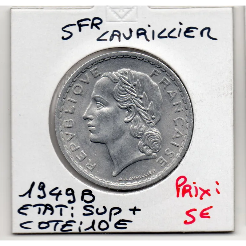 5 francs Lavrillier 1949 B Beaumont Sup+, France pièce de monnaie 5 francs Lavrillier 1949 B Beaumont Sup+, France pièce de monnaie