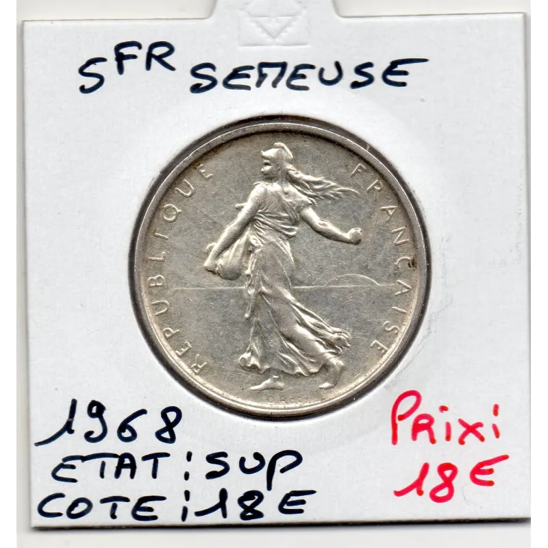 5 francs Semeuse Argent 1968 Sup, France pièce de monnaie 5 francs Semeuse Argent 1968 Sup, France pièce de monnaie