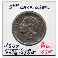5 francs Lavrillier 1938 Sup, France pièce de monnaie