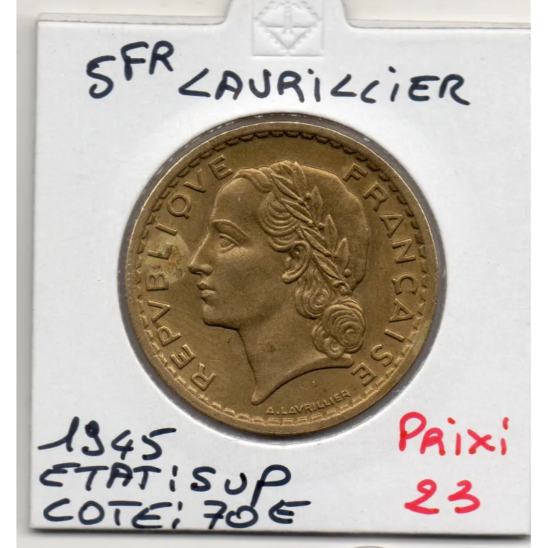 5 francs Lavrillier 1945 Sup, France pièce de monnaie 5 francs Lavrillier 1945 Sup, France pièce de monnaie