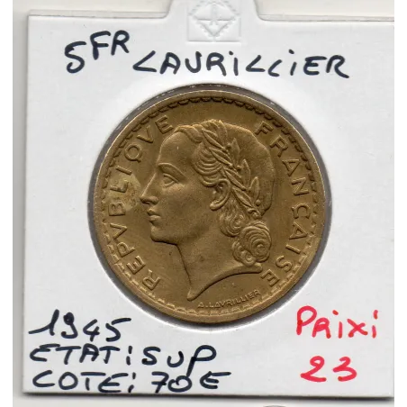 5 francs Lavrillier 1945 Sup, France pièce de monnaie