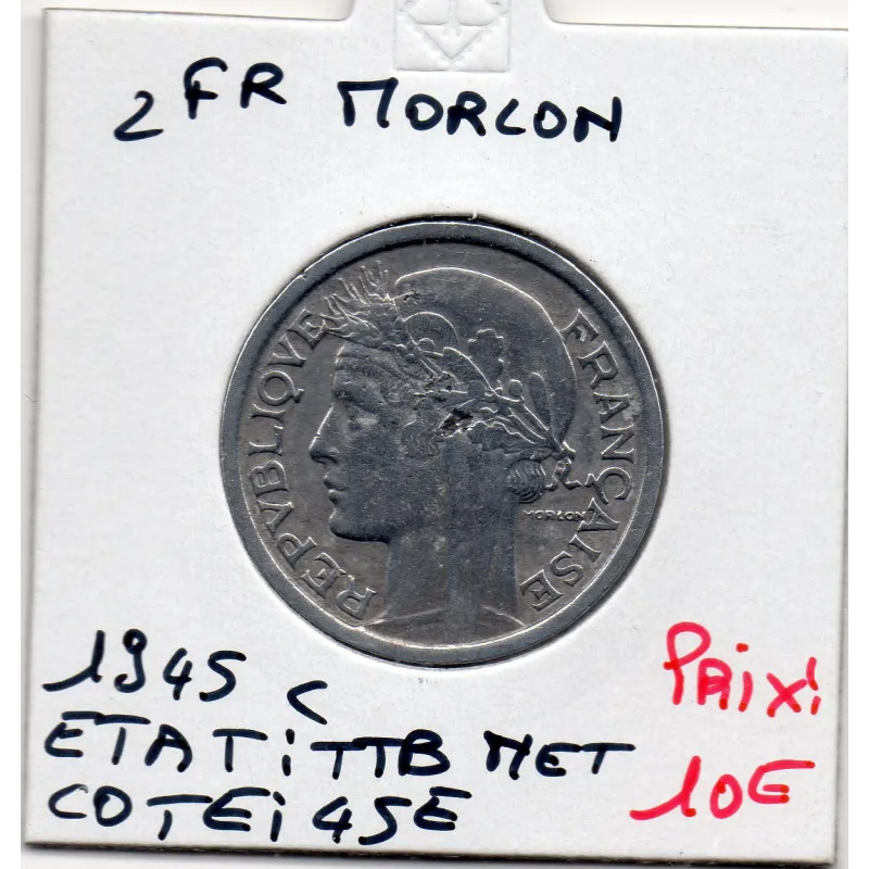 2 francs Morlon 1945 C Castelsarrasin TTB nettoyée, France pièce de monnaie 2 francs Morlon 1945 C Castelsarrasin TTB nettoyée, France pièce de monnaie