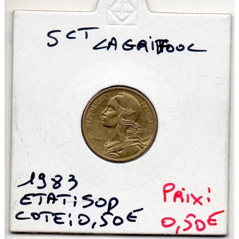 5 centimes Lagriffoul 1983 Sup, France pièce de monnaie 5 centimes Lagriffoul 1983 Sup, France pièce de monnaie
