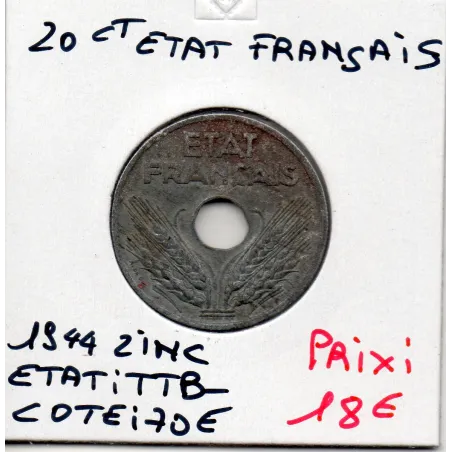 20 centimes état Français 1944 TTB-, France pièce de monnaie