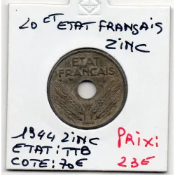 20 centimes état Français 1944 TTB, France pièce de monnaie