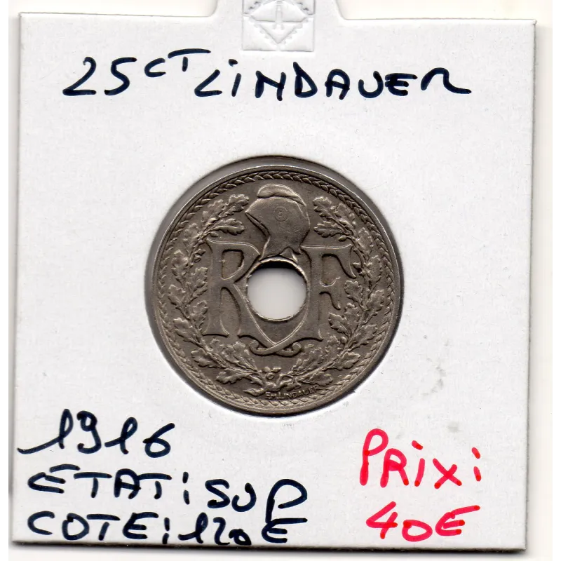 25 centimes Lindauer 1916 Sup, France pièce de monnaie 25 centimes Lindauer 1916 Sup, France pièce de monnaie