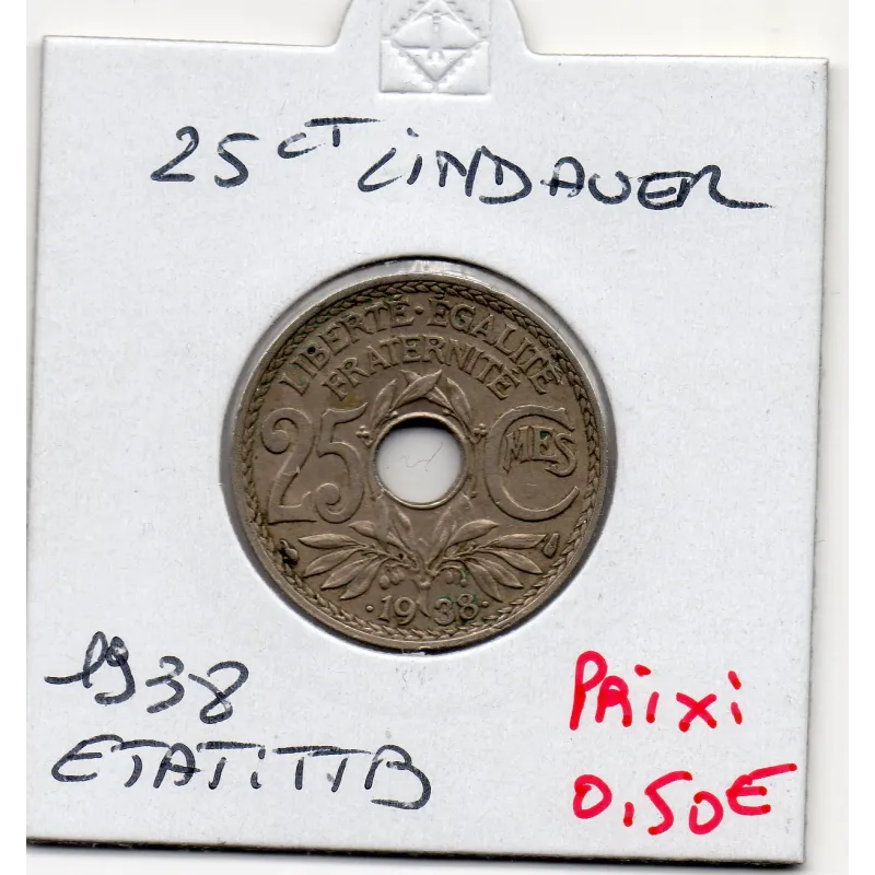 25 centimes Lindauer .1938. TTB, France pièce de monnaie 25 centimes Lindauer .1938. TTB, France pièce de monnaie