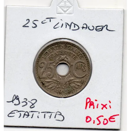 25 centimes Lindauer .1938. TTB, France pièce de monnaie