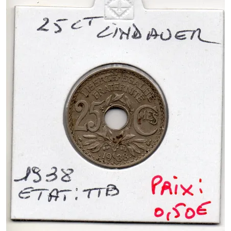 25 centimes Lindauer .1938. TTB, France pièce de monnaie