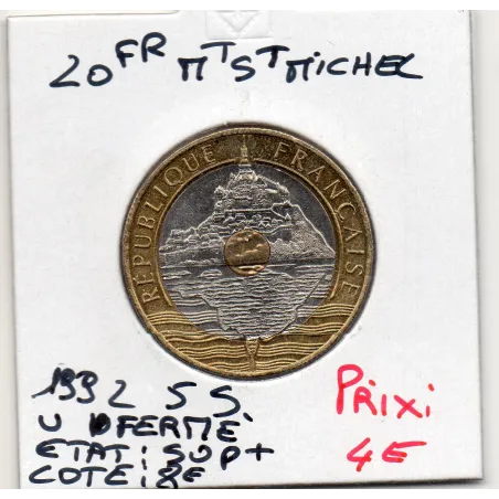 20 francs Mont St Michel 1992 V fermé 5 cannelures Sup+, France pièce de monnaie