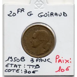20 francs Coq G. Guiraud 3 faucilles 1950 B Beaumont Sup+, France pièce de monnaie