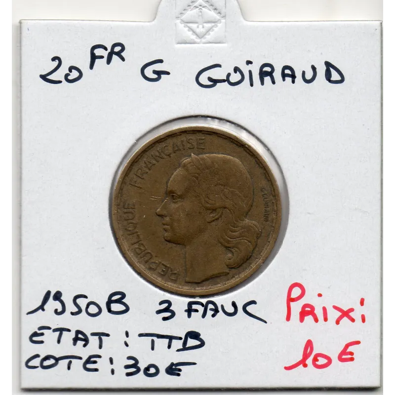 20 francs Coq G. Guiraud 3 faucilles 1950 B Beaumont Sup+, France pièce de monnaie 20 francs Coq G. Guiraud 3 faucilles 1950 B Beaumont Sup+, France pièce de monnaie