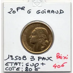 20 francs Coq G. Guiraud 3 faucilles 1950 B Beaumont Sup+, France pièce de monnaie