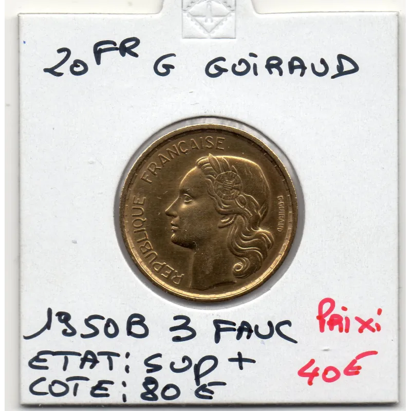 20 francs Coq G. Guiraud 3 faucilles 1950 B Beaumont Sup+, France pièce de monnaie 20 francs Coq G. Guiraud 3 faucilles 1950 B Beaumont Sup+, France pièce de monnaie