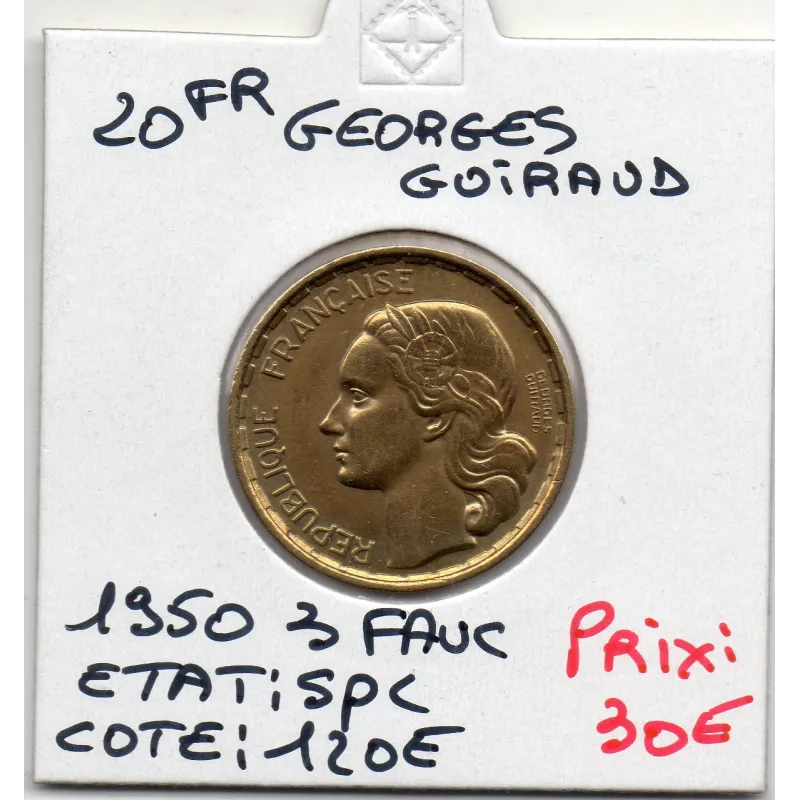 20 francs Coq Georges Guiraud 3 faucilles 1950 Spl, France pièce de monnaie 20 francs Coq Georges Guiraud 3 faucilles 1950 Spl, France pièce de monnaie