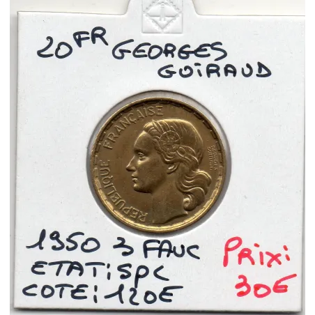 20 francs Coq Georges Guiraud 3 faucilles 1950 Spl, France pièce de monnaie