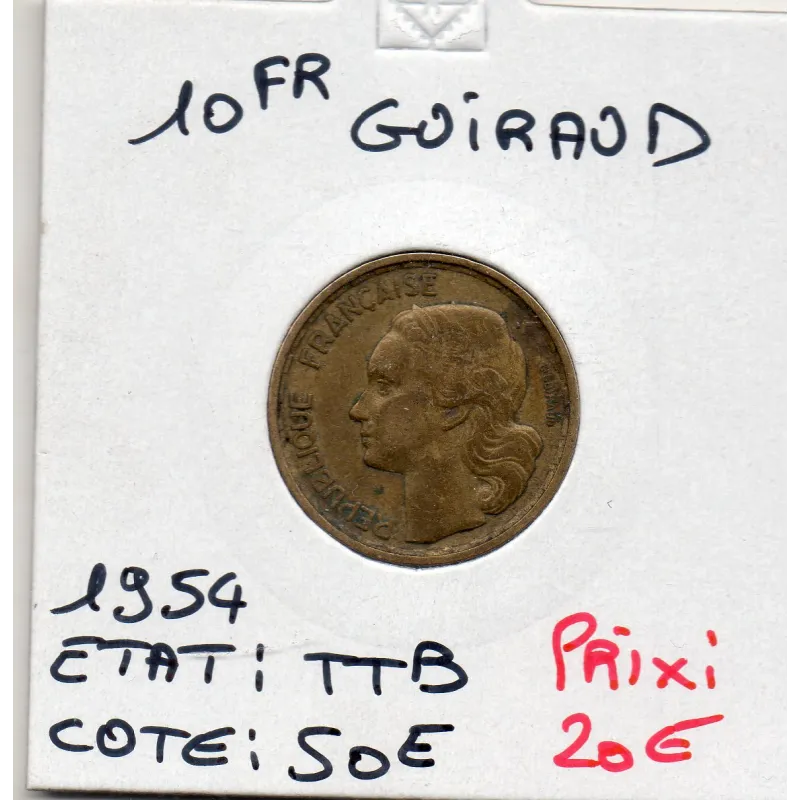 10 francs Coq Guiraud 1954 TTB, France pièce de monnaie 10 francs Coq Guiraud 1954 TTB, France pièce de monnaie