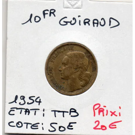 10 francs Coq Guiraud 1954 TTB, France pièce de monnaie