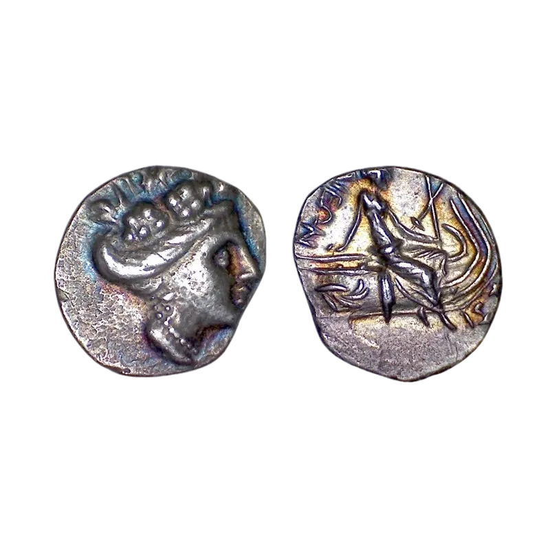 Eubée, Histiée tetrobole argent (-196 -168) Nymphe et galere