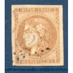 Timbre France Yvert No 43A Émission de Bordeaux 10c bistre Oblitéré gros chiffres