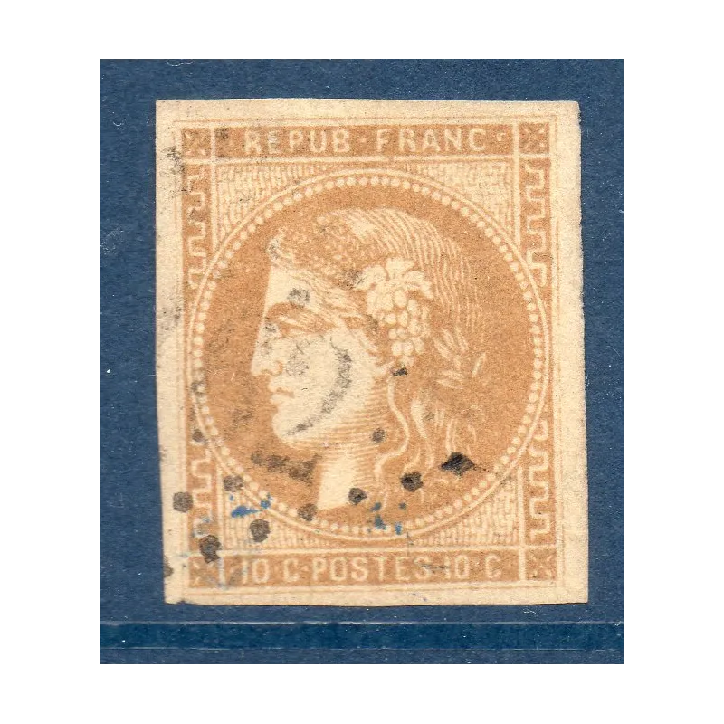 Timbre France Yvert No 43A Émission de Bordeaux 10c bistre Oblitéré gros chiffres Timbre France Yvert No 43A Émission de Bordeaux 10c bistre Oblitéré gros chiffres