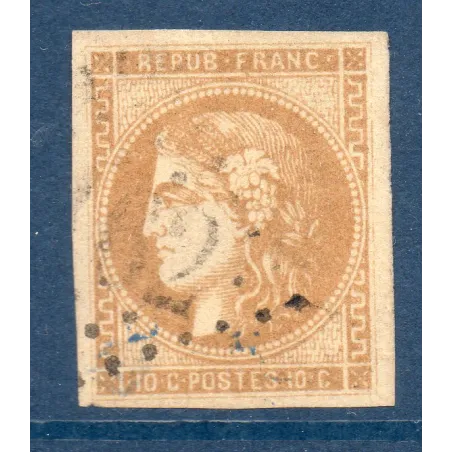 Timbre France Yvert No 43A Émission de Bordeaux 10c bistre Oblitéré gros chiffres