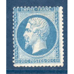 Timbre France Yvert No 22 Empire 20c bleu Neuf * sur charnière