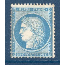 Timbre France Yvert No 60A Type Cérès 25c bleu Neuf * sur charnière