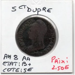5 centimes Dupré An 8 AA Metz B+, France pièce de monnaie