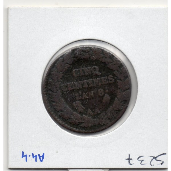 5 centimes Dupré An 8 AA Metz B+, France pièce de monnaie