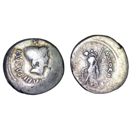 Denier Famille Cordia, Mneius Cordius Rufus (-46), sear 440