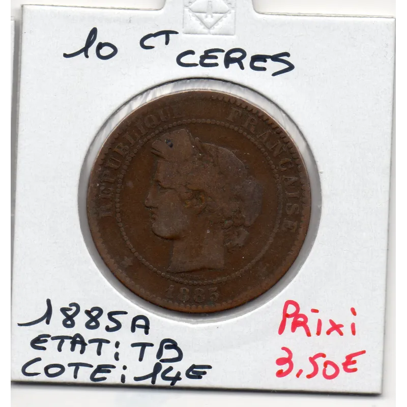 10 centimes Cérès 1885 A Paris TB, France pièce de monnaie 10 centimes Cérès 1885 A Paris TB, France pièce de monnaie