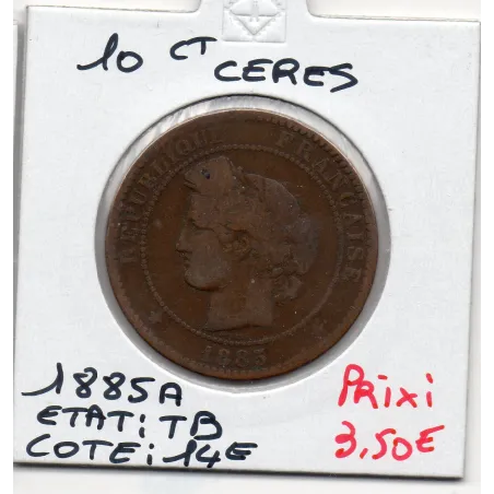 10 centimes Cérès 1885 A Paris TB, France pièce de monnaie