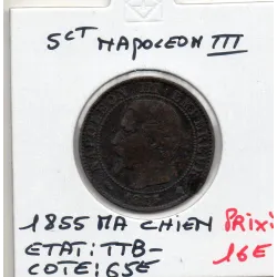 5 centimes Napoléon III tête nue 1855 MA chien Marseille TTB-, France pièce de monnaie