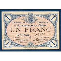 Villefranche s/ Saône 1 franc, TB, 30.4.1920 Pirot 129.13 Billet de la chambre de commerce