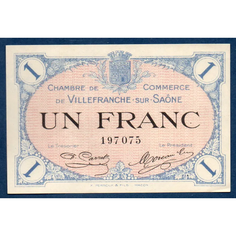 Villefranche s/ Saône 1 franc, Spl, 2.12.1915 Pirot 129.4 Billet de la chambre de commerce