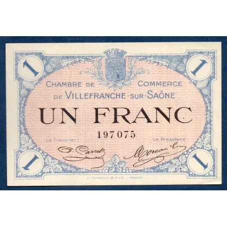 Villefranche s/ Saône 1 franc, Spl, 2.12.1915 Pirot 129.4 Billet de la chambre de commerce