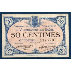 Villefranche s/ Saône 50 centimes, TB, 30.4.1920 Pirot 129.7 Billet de la chambre de commerce