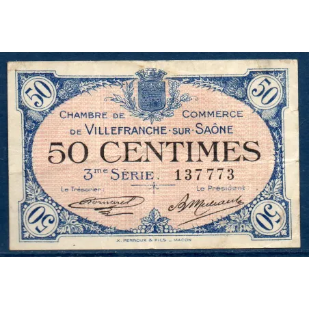 Villefranche s/ Saône 50 centimes, TB, 30.4.1920 Pirot 129.7 Billet de la chambre de commerce